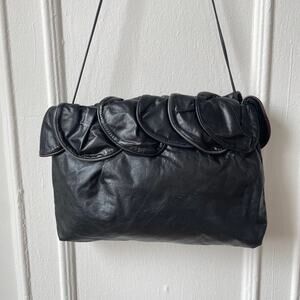 80s Soft Leather Envelope Clutch Petal Motif New Wave Crossbody Vintage Hobo Bag